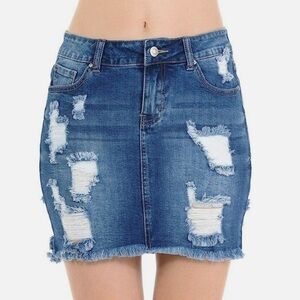 Wax Jean Blue Distressed Denim Mini Skirt
